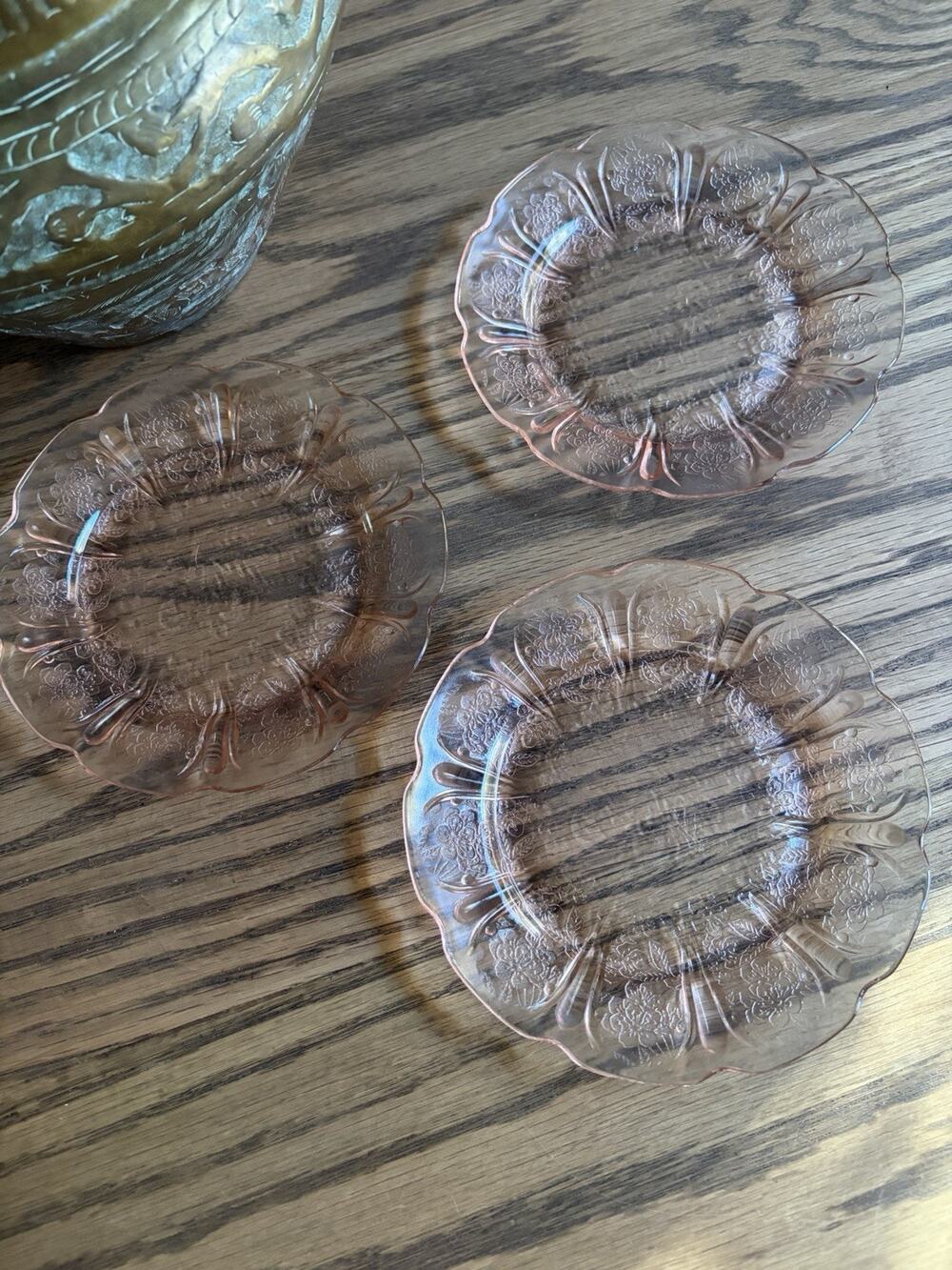 Vintage Pink Depression Glass 'Cherry Blossom' Plates Jeannette Glass Set of 3